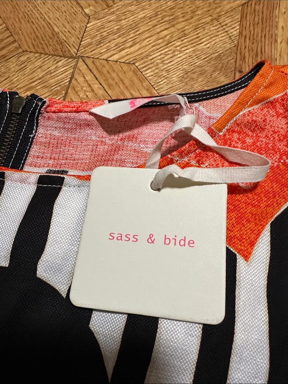 sass & bide Orange, Black & White Geometric Midi Dress - Picture 4 of 8